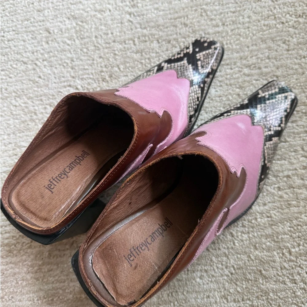 Jeffrey Campbell Pink and Brown Mules with Snakeskin Accent Western - Picture 4 of 9